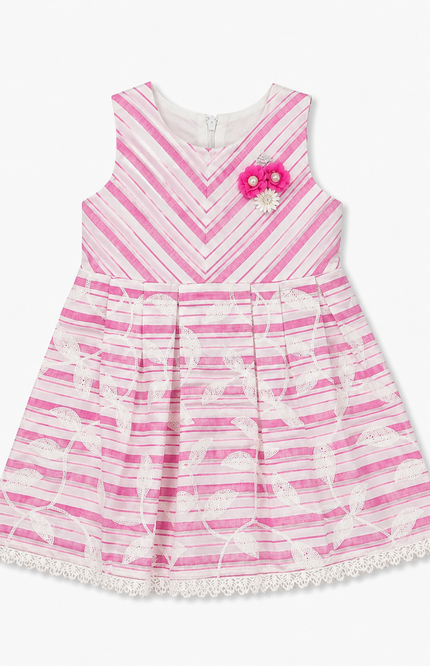 Girls Striped Embroidered Party Dress