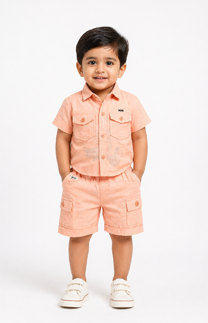 Boys Peach Vintage Drive Shirt & Shorts Set