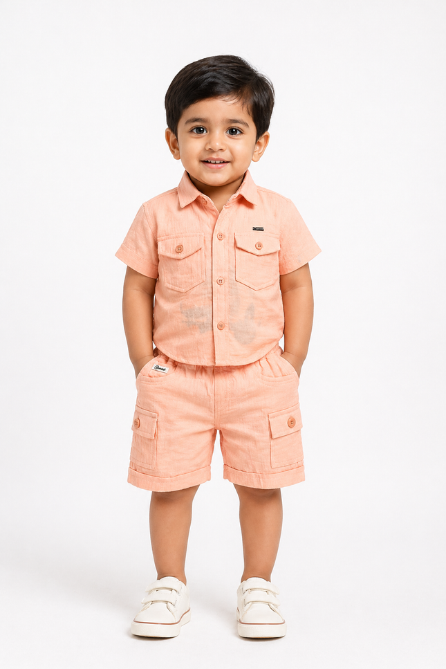 Boys Peach Vintage Drive Shirt & Shorts Set