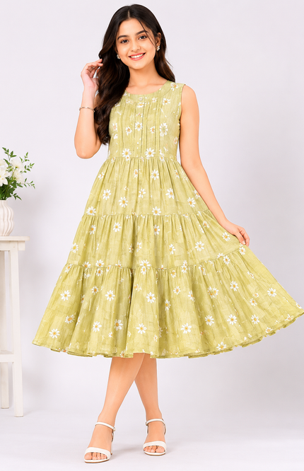 Green Tiered Sleeveless Dress