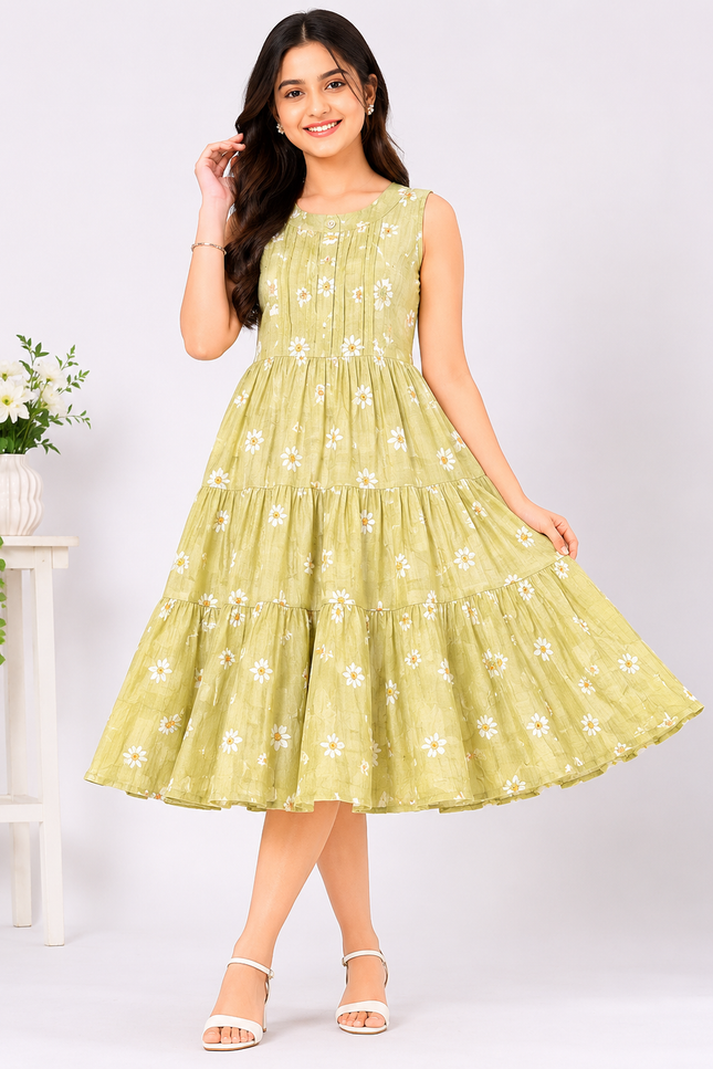 Green Tiered Sleeveless Dress