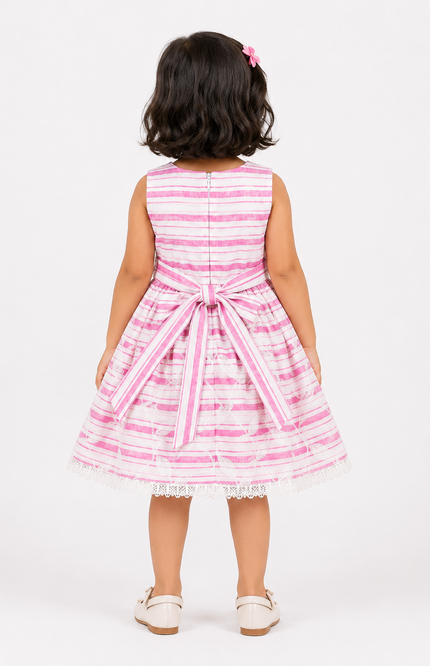 Girls Striped Embroidered Party Dress