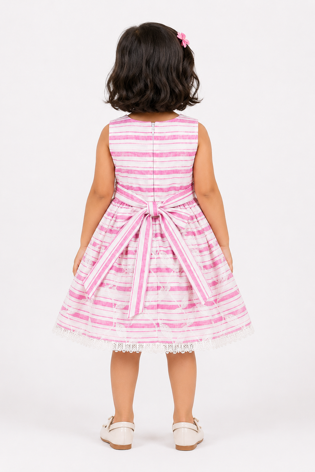 Girls Striped Embroidered Party Dress