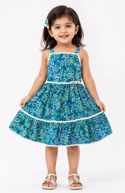 Girls Floral Printed Tiered Party Dress