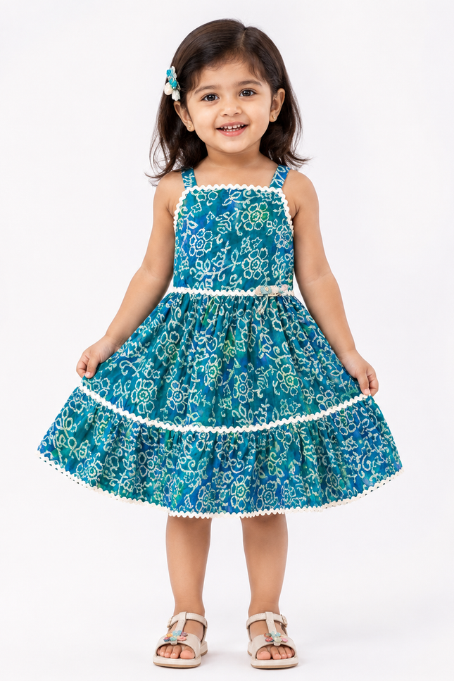 Girls Floral Printed Tiered Party Dress