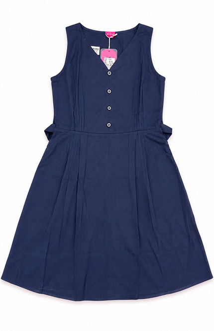 Navy Blue Sleeveless Waist-Tie A-Line Dress