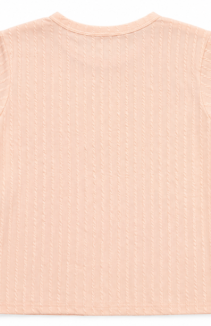 Peach Textured Ribbed girls T-Shirt