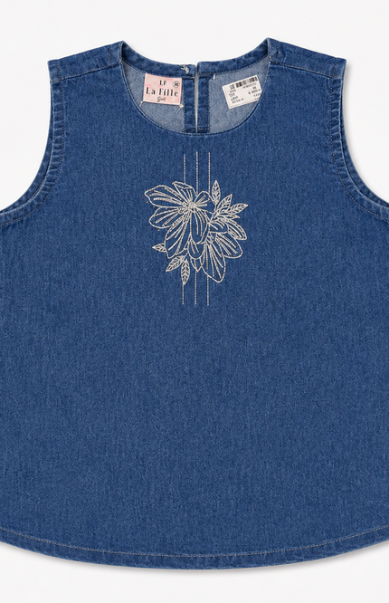 Girls Embroidered Denim Sleeveless Top