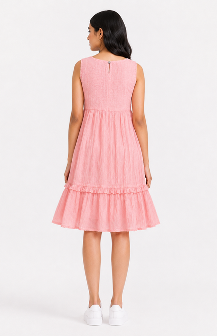 Girls’ Peach Tiered Dress with Waist Tie