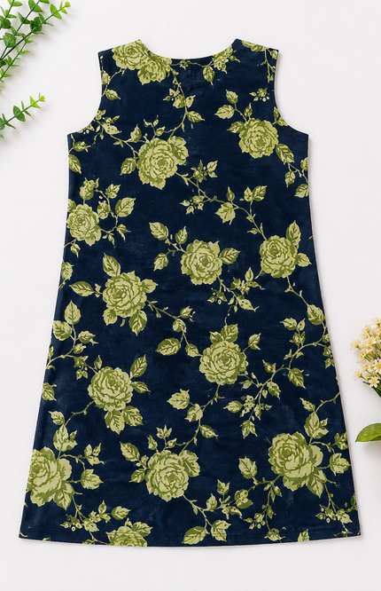 Navy Blue Floral Print Sleeveless Kurti
