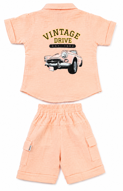 Boys Peach Vintage Drive Shirt & Shorts Set