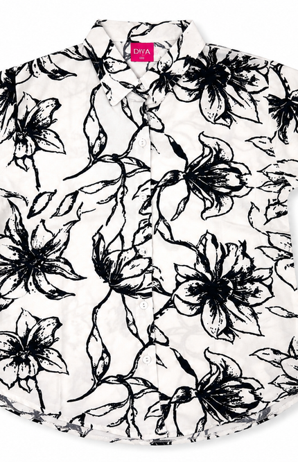 Black Floral Print Short-Sleeve Shirt