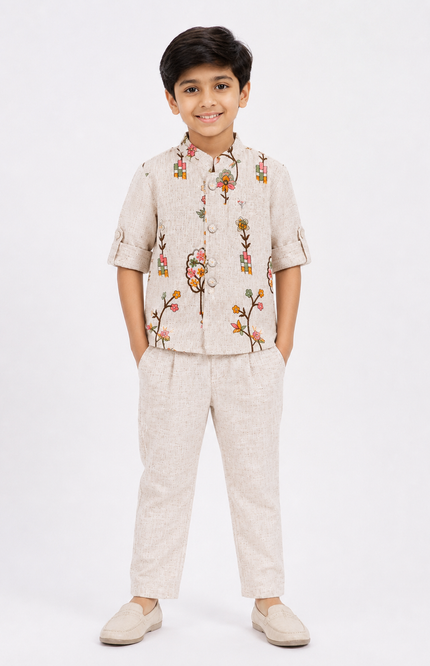 Cream Embroidered Ethnic Co-Ord Set