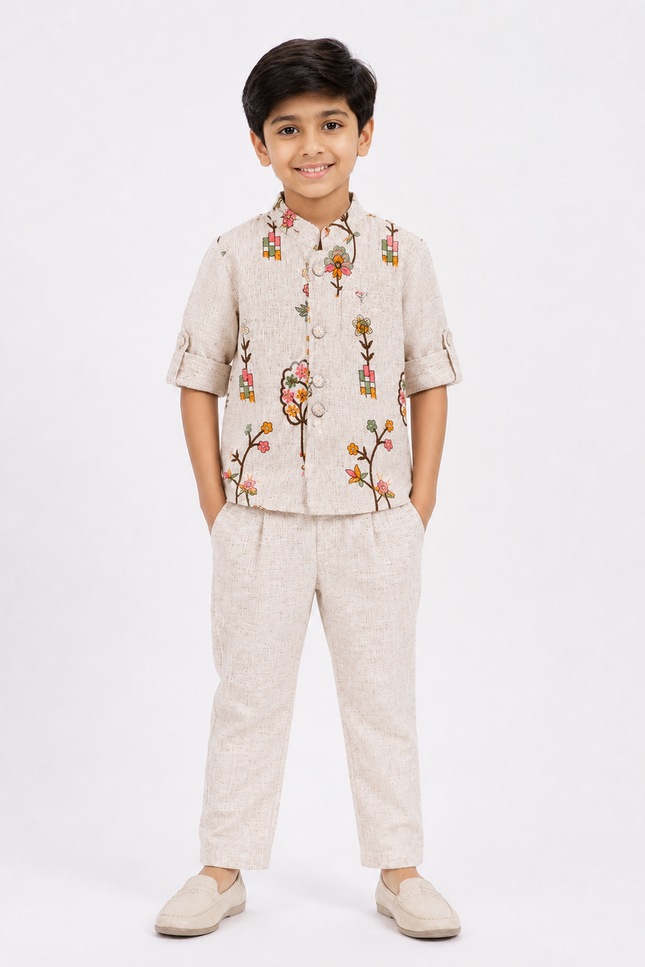 Cream Embroidered Ethnic Co-Ord Set