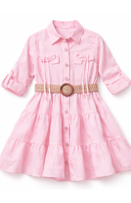 Pink Cotton Blend Dress with Belt