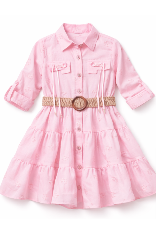 Pink Cotton Blend Dress with Belt