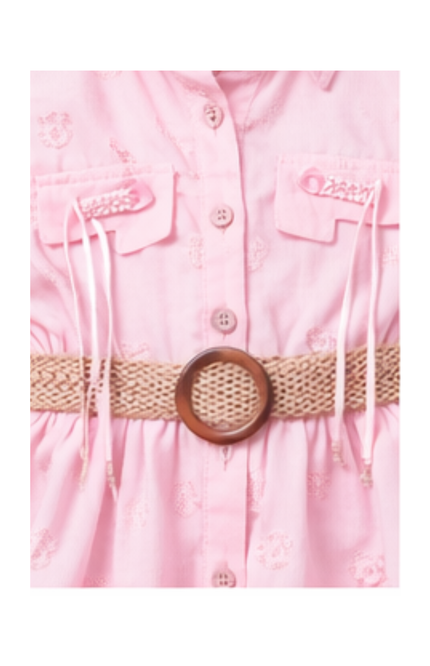 Pink Cotton Blend Dress with Belt