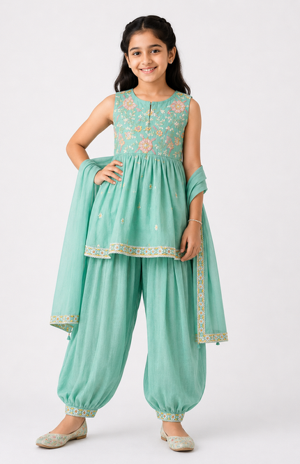 Bloom Embroidered Kids Co-Ord Set with Dupatta