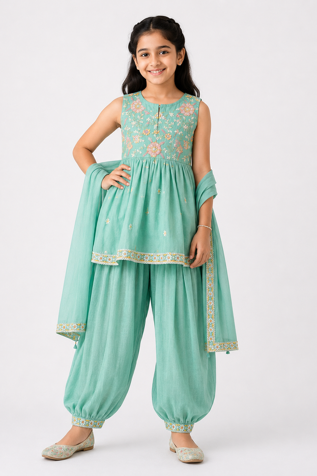 Bloom Embroidered Kids Co-Ord Set with Dupatta