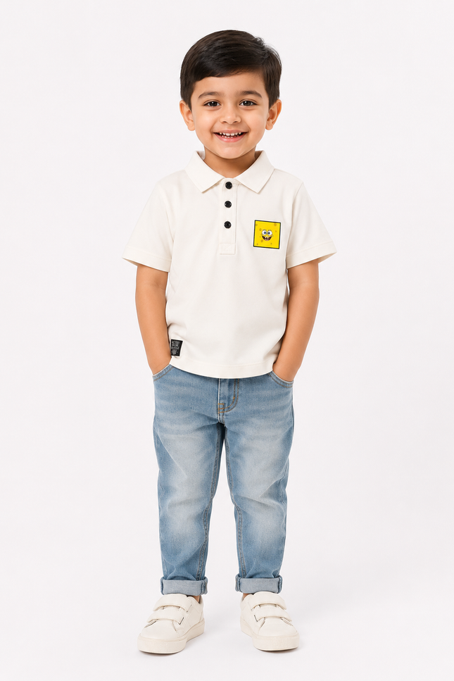 White Sponge Print Polo T-Shirt