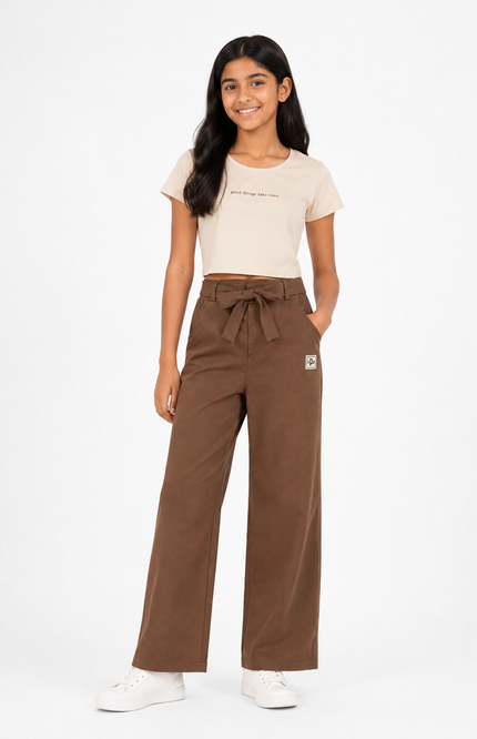 Brown Wide-Leg Kids Trousers