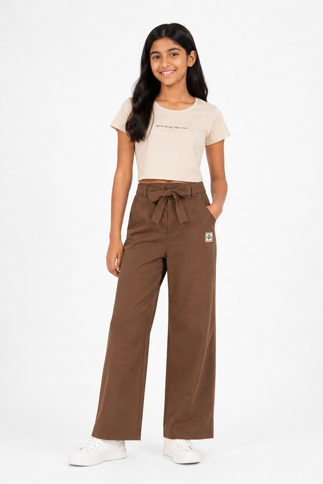 Brown Wide-Leg Kids Trousers