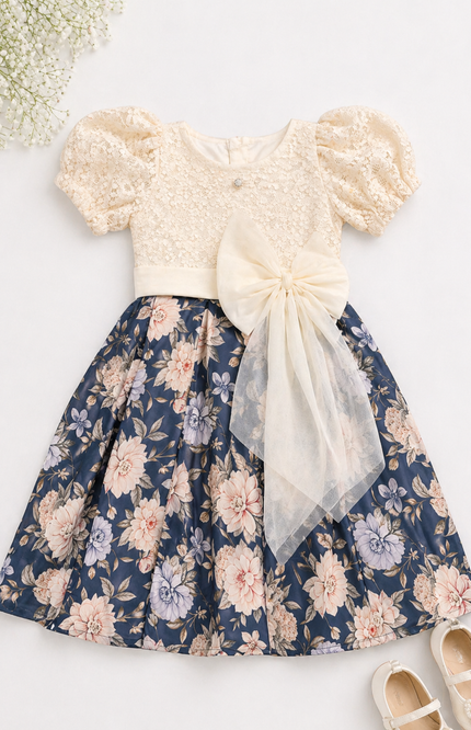 Ivory Lace & Midnight Bloom Party Dress