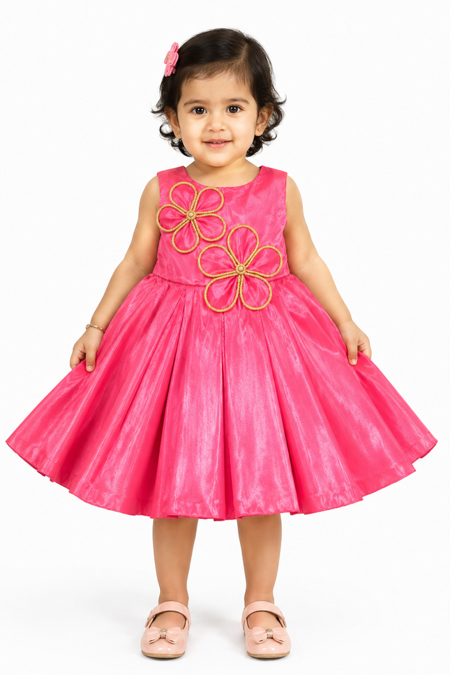 Girls Shimmer Party Dress with Floral Appliqué