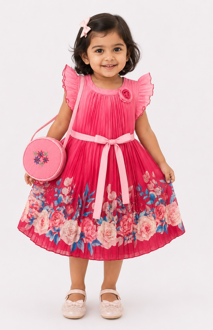 Girls' Ombre Floral Pleated Dress