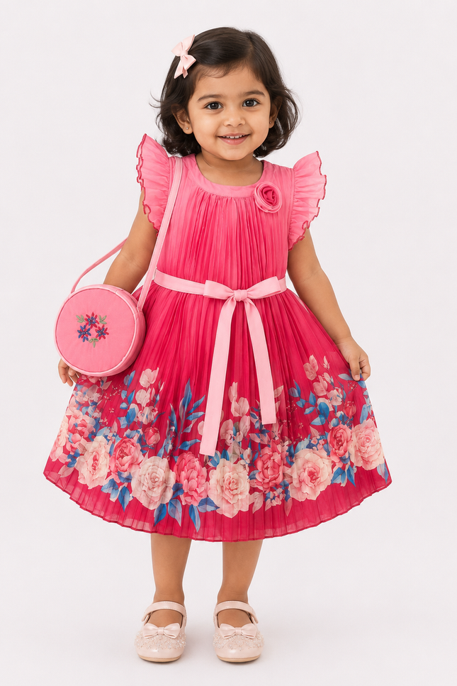 Girls' Ombre Floral Pleated Dress