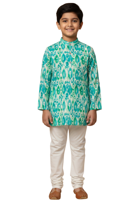 Boys' Ikat Print Kurta and White Pajama Set
