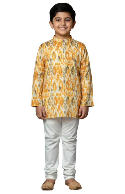 Boys' Ikat Print Kurta and White Pajama Set