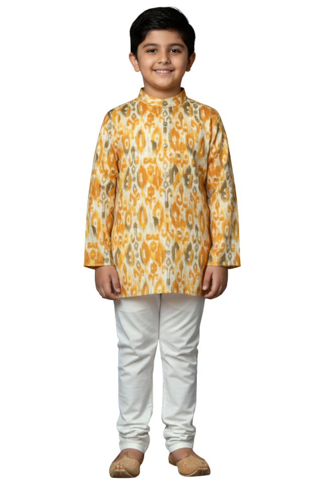 Boys' Ikat Print Kurta and White Pajama Set