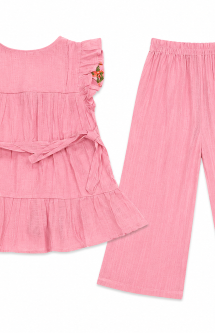 Pink Ruffle-Tiered Girls’ Co-Ord Set
