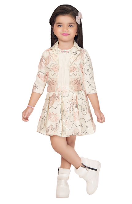 Girls' Rose Gold Sequin Party Dress with Matching Cropped Jacket
