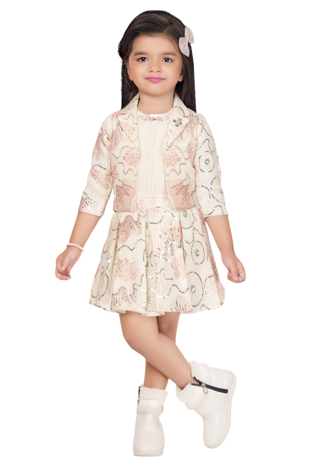 Girls' Rose Gold Sequin Party Dress with Matching Cropped Jacket