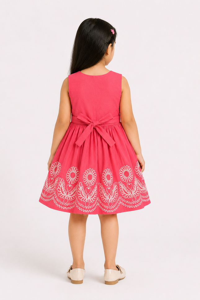 Coral Embroidered Fit & Flare Dress