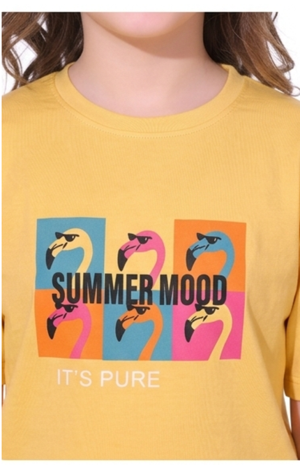 Girls' Summer Mood Lycra Cargo & Tee Set – Vibrant Yellow