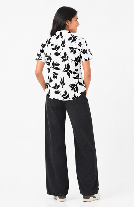 Black Botanical Print Kids Shirt