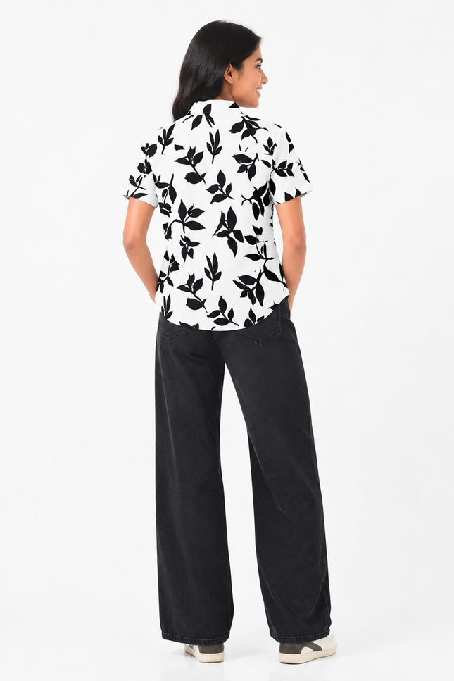 Black Botanical Print Kids Shirt