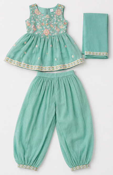 Bloom Embroidered Kids Co-Ord Set with Dupatta