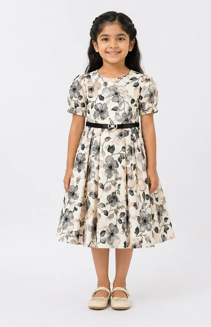 Elegant Floral Kids Dress with Belt