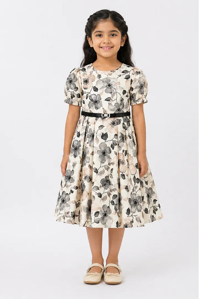 Elegant Floral Kids Dress with Belt
