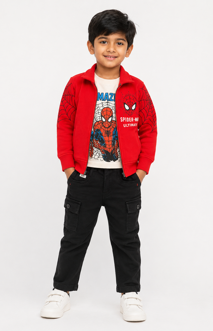 Spider-Themed Outfit Set Graphic Tee, Jacket & Cargo Pants