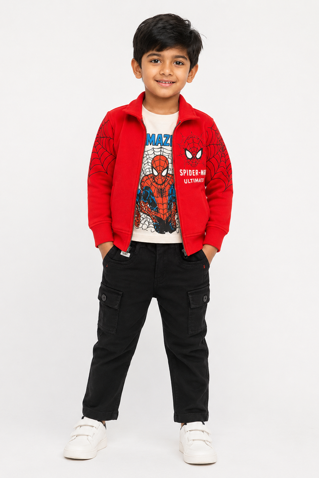 Spider-Themed Outfit Set Graphic Tee, Jacket & Cargo Pants