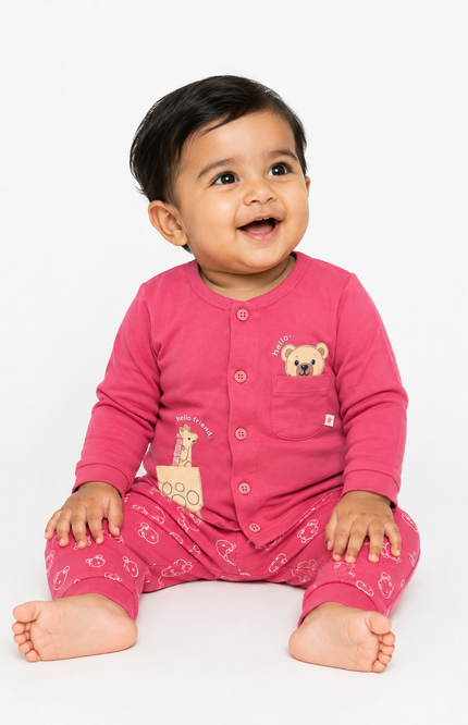 Bear Print Full Sleeve Night Suit Set