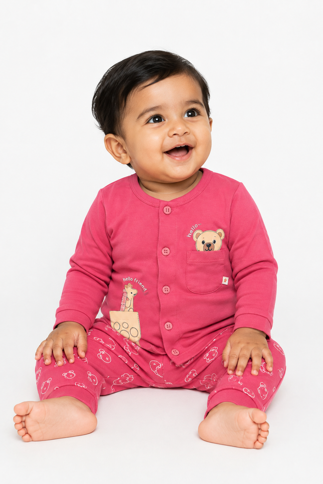 Bear Print Full Sleeve Night Suit Set