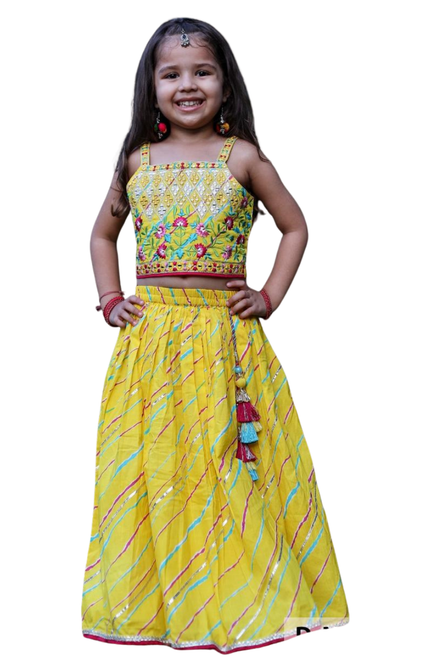 Yellow 100% Cotton Embroidered Lehenga Set – Festive Wear