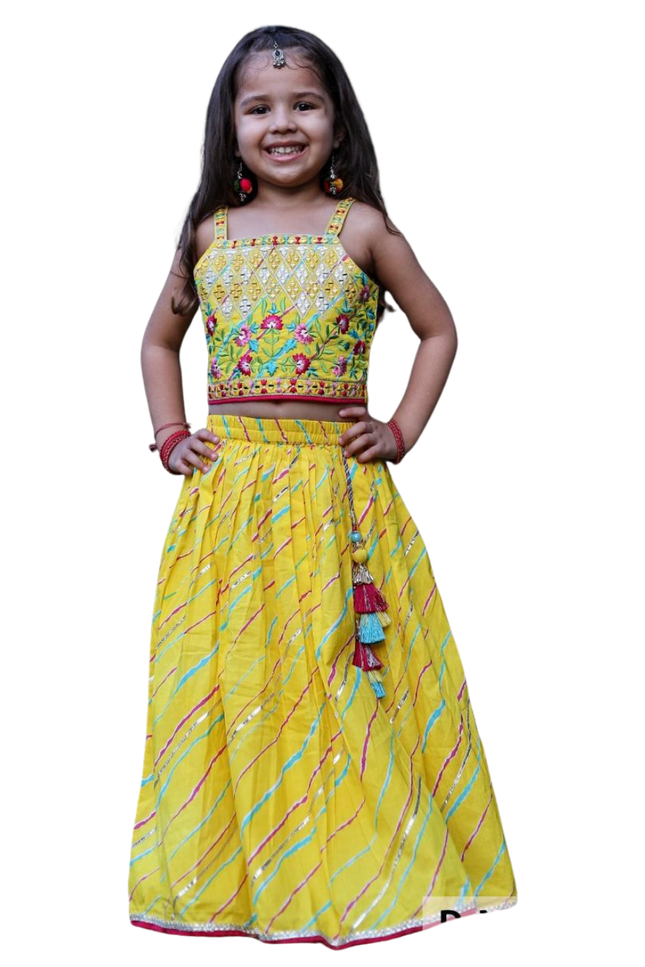Yellow 100% Cotton Embroidered Lehenga Set – Festive Wear