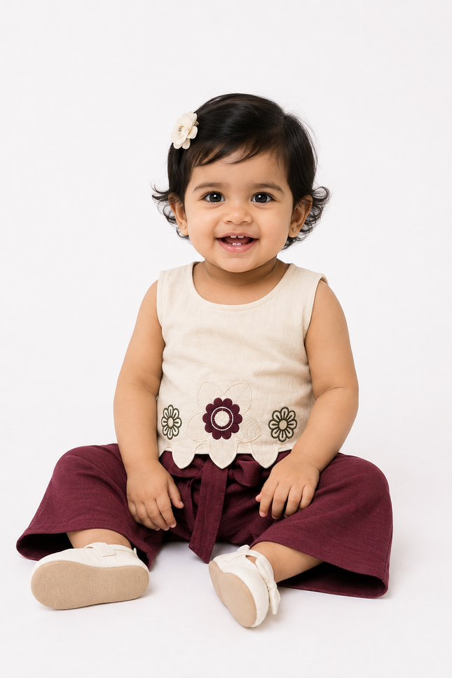 Floral Embroidered Sleeveless Top & Palazo Co-Ord Set